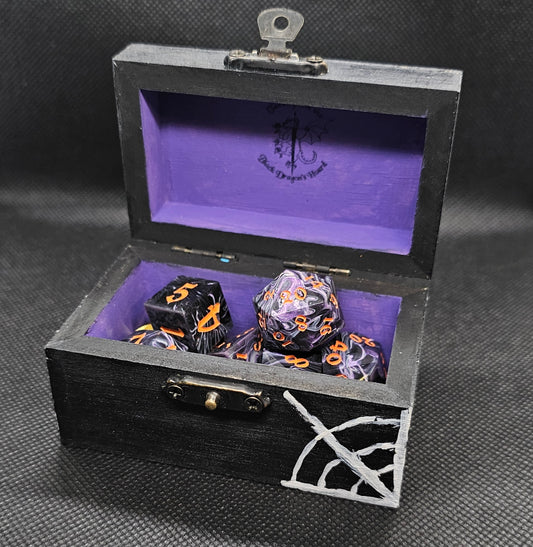 Spooky Spider Dice Set with Hand-Painted Chest