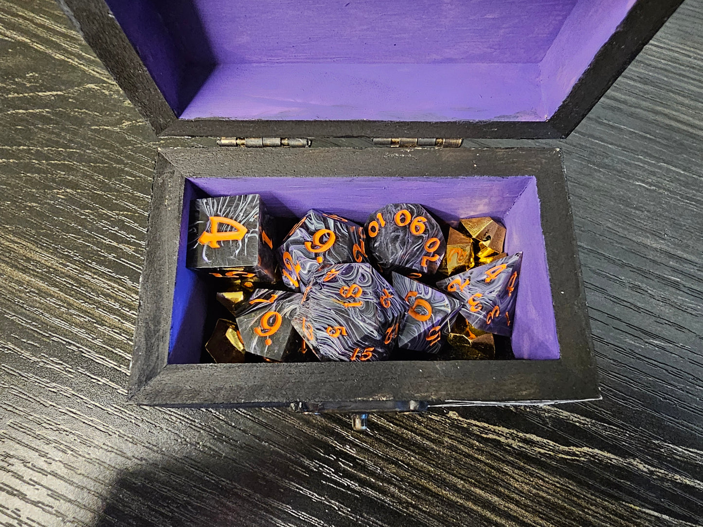 Handmade Spooky Spider Dice Set with Hand-Painted Chest