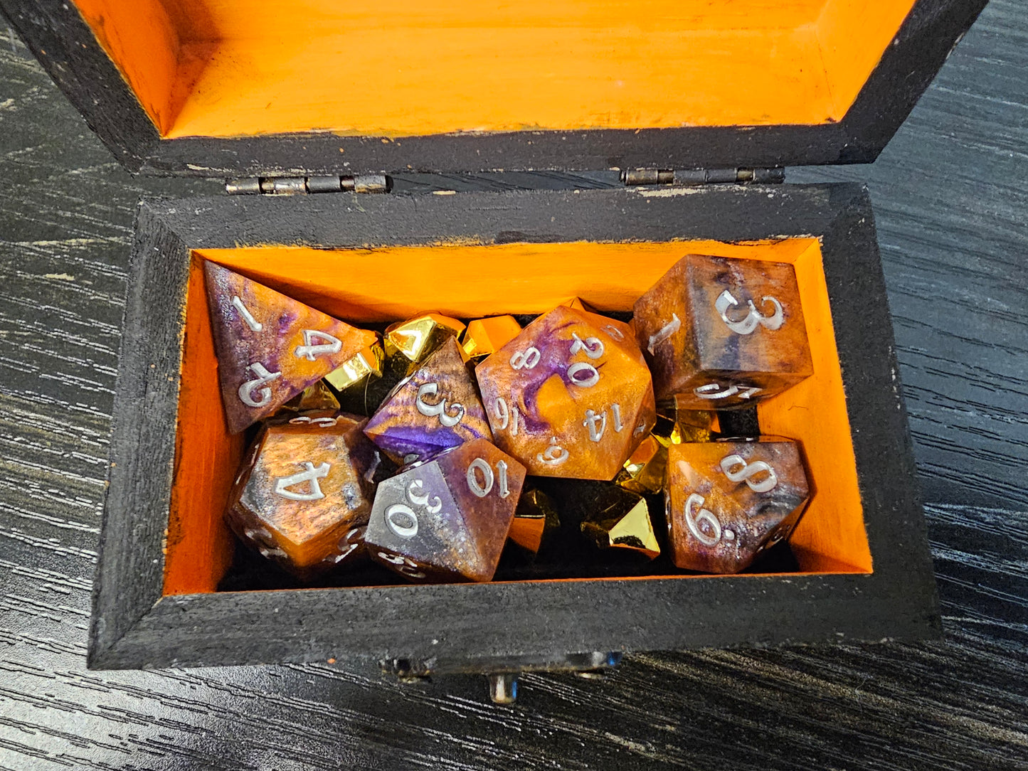 Handmade Halloween Dice Set with Hand-Painted Chest